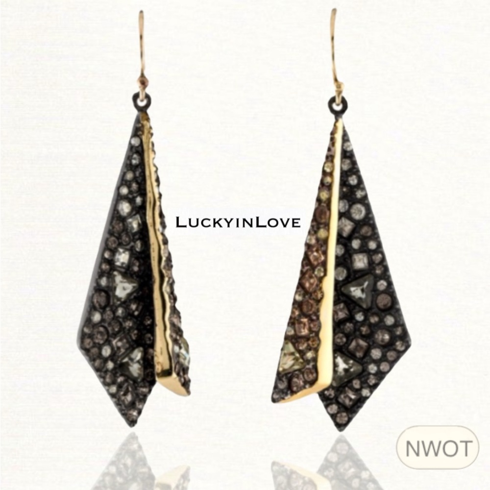ALEXIS BITTAR• NEW Gold Black Layered Origami Spiked Shard Crystal Drop Earrings
